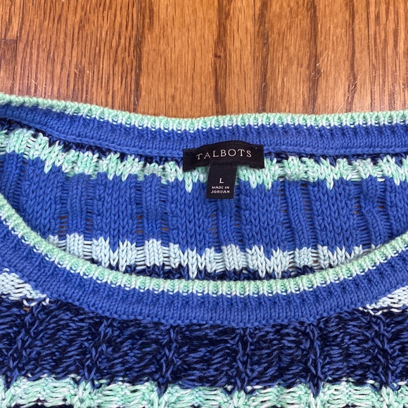 Talbots Open Knit 100% Cotton Striped Sweater Size Large - Picture 2 of 9